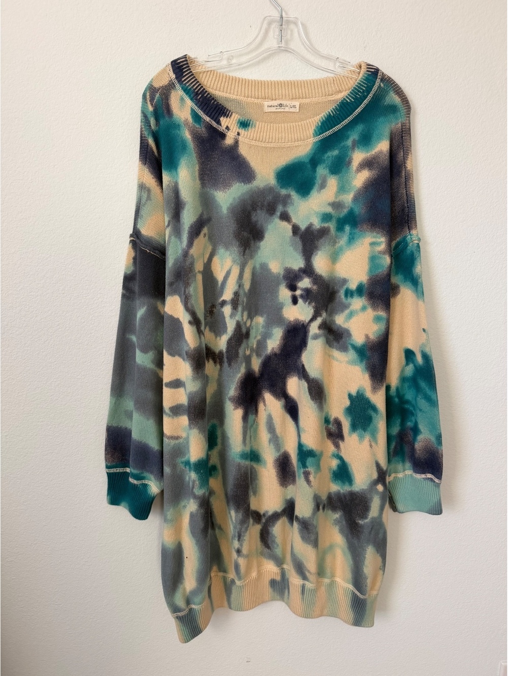 Natural Life Round Neck Multicolor Tie Dye Oversized Tunic Sweater Size L/XL